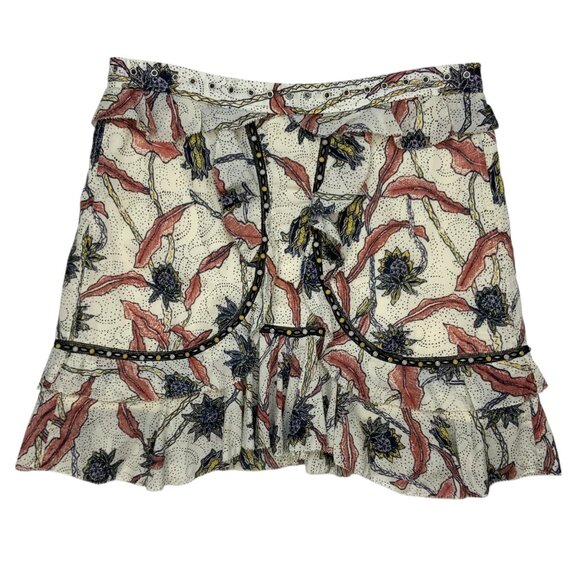 Isabel Marant Ugi Ruffle Trim Skirt 36 US/S Ecru Floral Mini Western Feminine - Picture 1 of 12